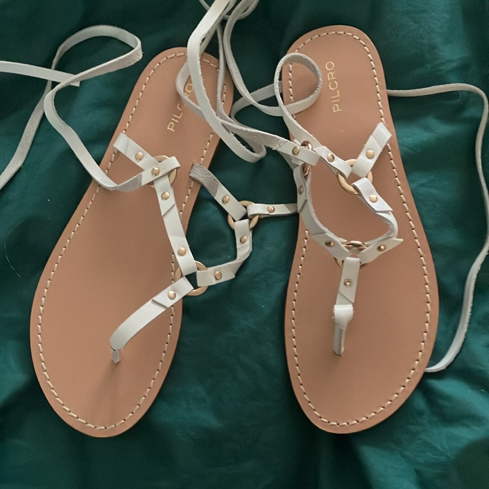 Anthropologie pilcro brand gladiator leather sandals white gold NEW